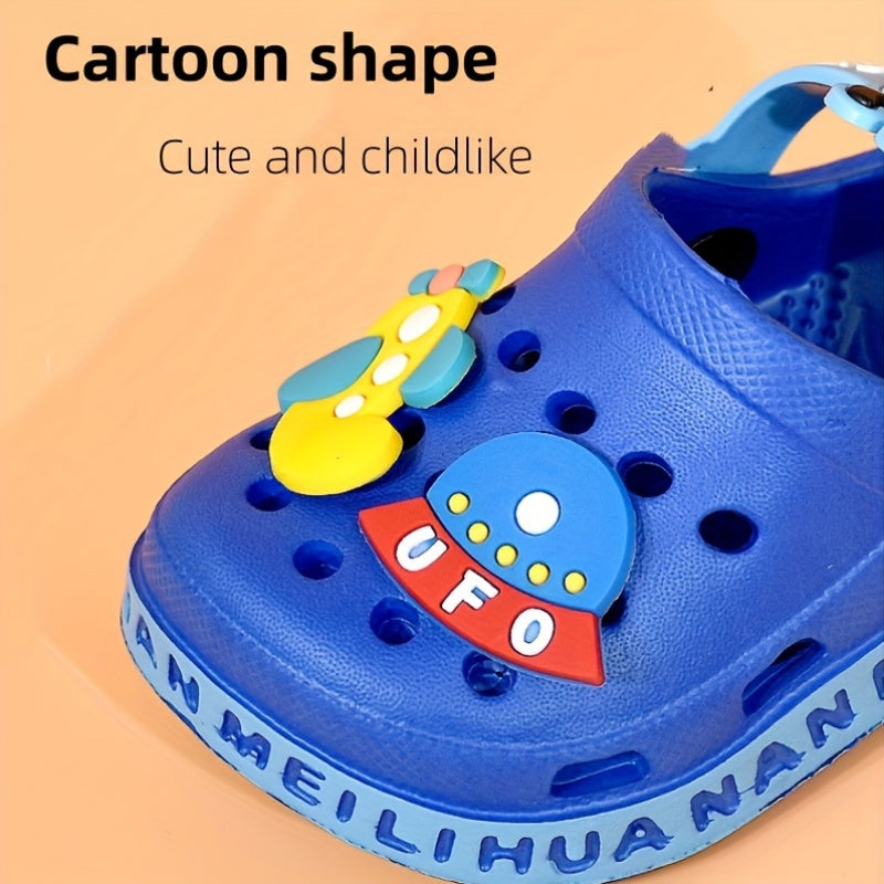 Boys' and girls' cute cartoon open-toed sandals with breathable lightweight EVA upper, perfect for daily wear or casual vacation. Easy slip-on style for the beach.