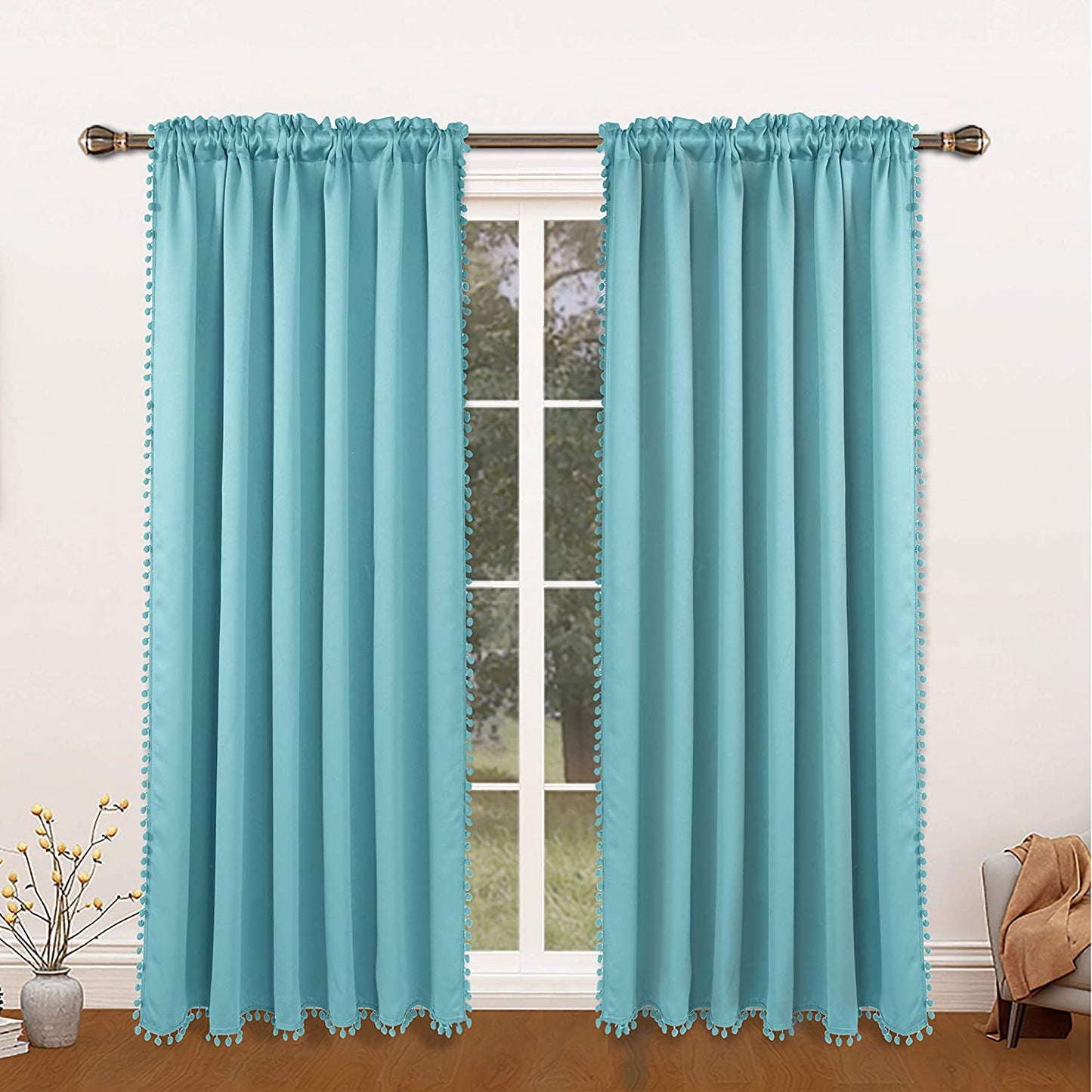 1 thermal insulated blackout curtain panel suitable for study, living room, and kitchen. This decorative curtain features a rod/pole pocket design for added privacy and energy efficiency.