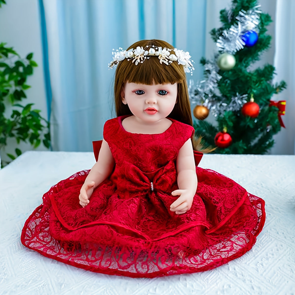 QICAI XIAOLU 22-Inch Lifelike Girl Doll, Made of Soft Silicone, Ideal as a Princess Toy for Christmas and Birthdays, Encouraging Creative Play for Kids, Great for Halloween and Christmas Dress-Up.