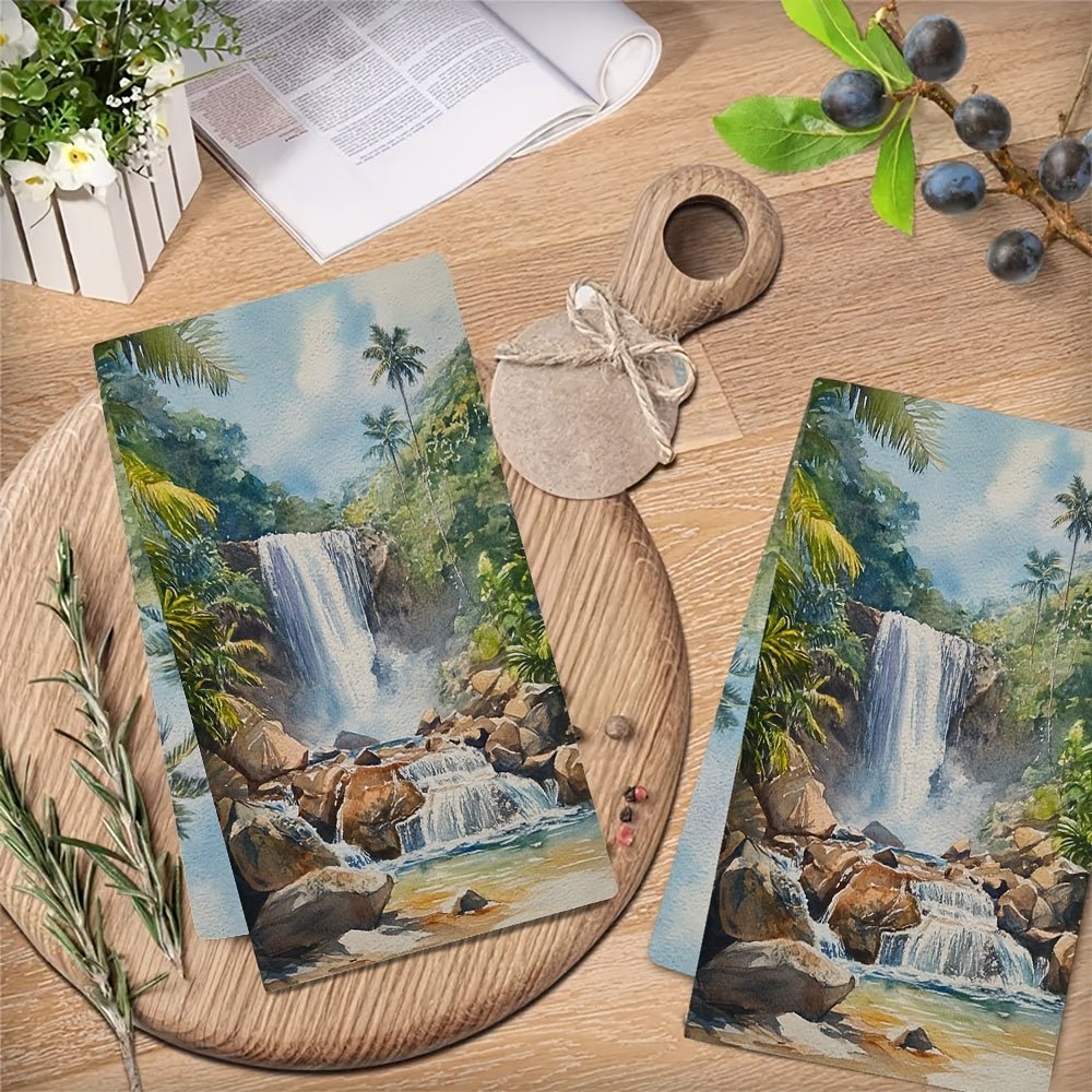 Set of 2 Kitchen Towels - Luxuriously Soft, Inspired by the Enchanting Beauty of a Tropical Waterfall, Highly Absorbent Dish and Hand Towels for Festive Home Decor, Easy to Clean in the Washing Machine, Measures 16x24 Inches - Item Number 2KYSYS1218415