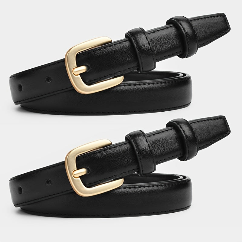 2-Pack PU Leather Belts for Women with Golden Buckle, Ideal for Jeans & Dresses, Perfect for Daily, Beach, Party & Wedding Accessory