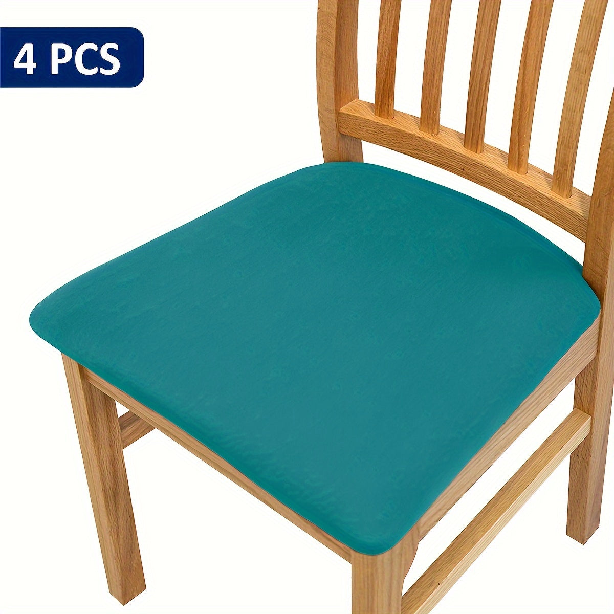 4/6 piece elastic chair cushion cover in various solid colors. Easy to install and ideal for protecting furniture in living rooms, kitchens, and restaurants.