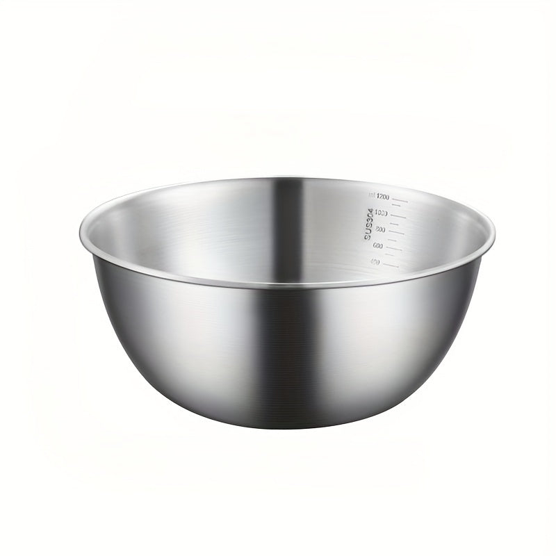 Stainless Steel Mixing Bowl with Measuring Guide - Durable Construction, Safe for Food, Versatile Kitchen Tool for Cooking, Baking, and Food Preparation - No Power Required