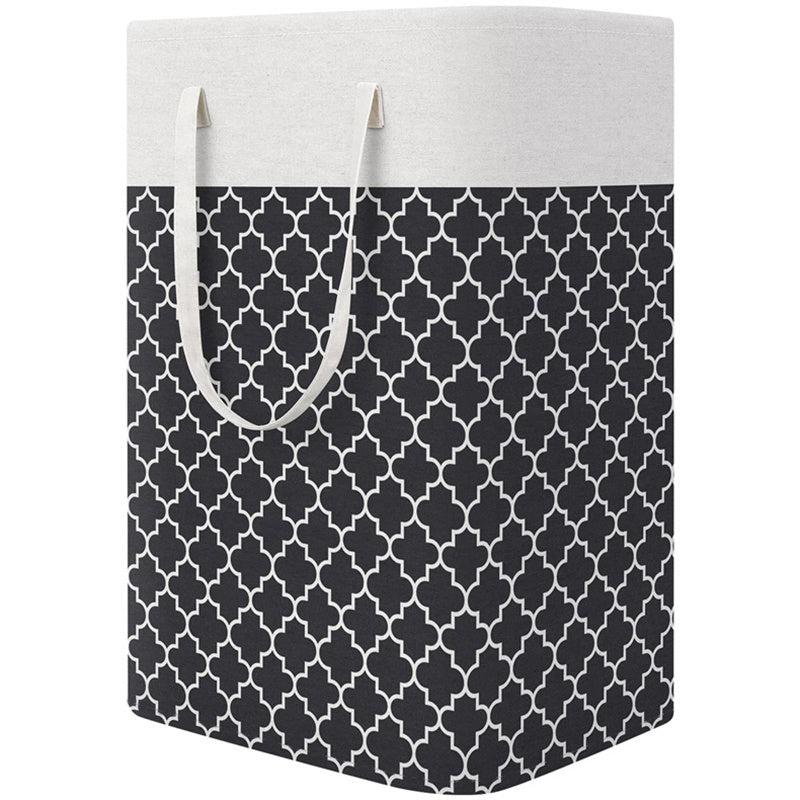 Large collapsible laundry hamper with easy carry handles, perfect for laundry, bedroom, dorm, clothes, towels, and toys. This freestanding clothes hamper comes in a stylish clover black design.