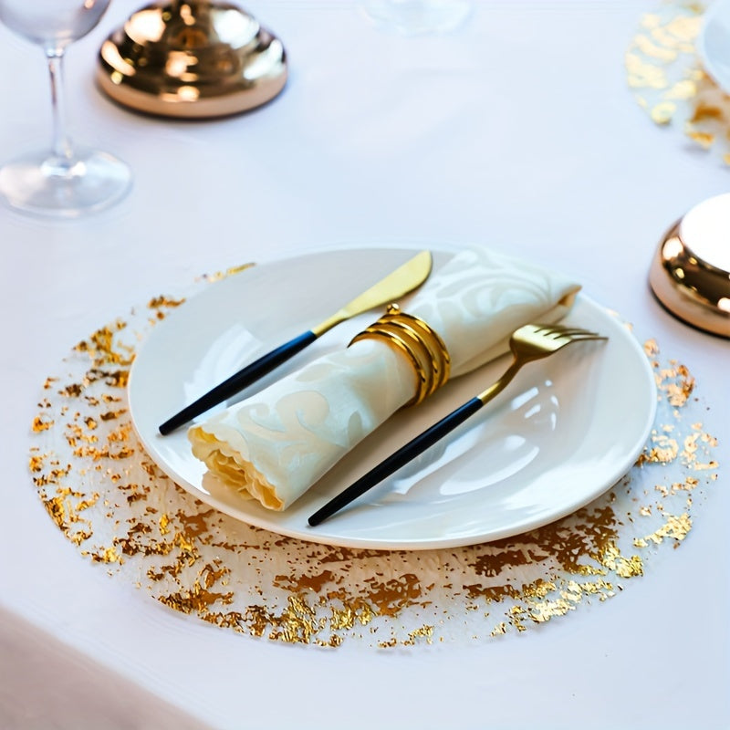 6pcs Golden Foil Placemats - 33.02cm Round Polyester Table Mats for Special Occasions, Ideal for Christmas