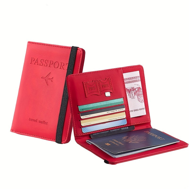 RFID passport holder with thin leather surface, multi-functional wallet, cute card holder for travel.