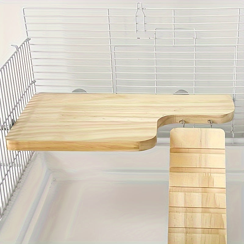 Sturdy wooden platform for small pets with waterproof ladder - suitable for chinchillas, birds, and small animals