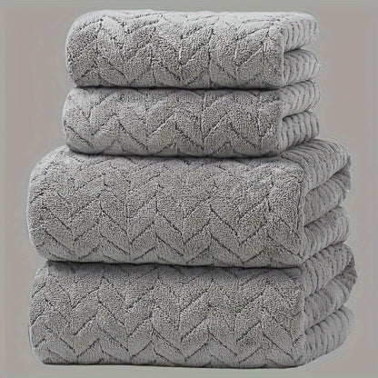 4-piece high-end bath towel set includes 2 bath towels and 2 towels. Absorbent, soft, non-shedding, and quick-drying. Ideal for autumn and winter swimming and fitness, portable sauna use, or as a Christmas gift.