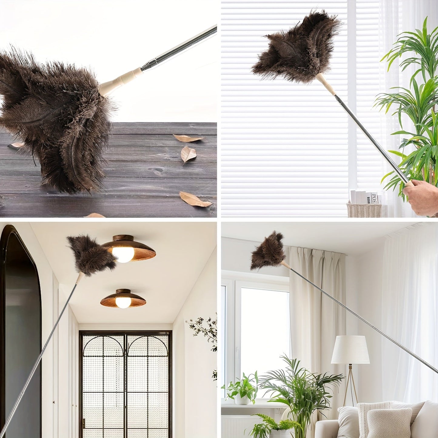 The 94-Inch Extendable Ostrich Feather Duster: Detachable, Lint-Free, and Reusable for Home Cleaning. Also Functions as a Static Brush for Car Dusting - An Incredible Cleaning Tool.