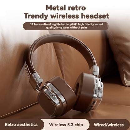 New retro style wireless headphones with noise cancelling earmuffs, long-lasting battery life, and high-tech design for outdoor activities. Also supports wired connection.