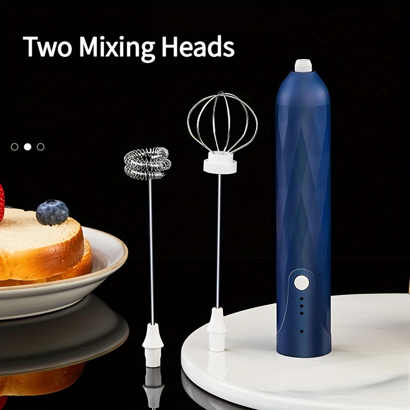 The Portable Electric Egg Beater features a 3-Speed USB Milk Frother and Hand Held Coffee Whisk. This Stainless Steel Kitchen Gadget includes a Built-in Lithium Battery with a Rechargeable 600mAh capacity, perfect for Smooth Frothing.