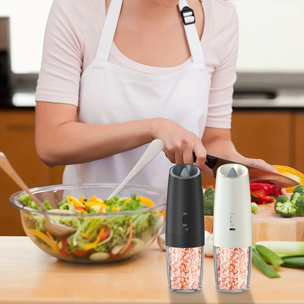 1 piece or 2 pieces of USB Rechargeable Electric Pepper Grinder with Gravity Sensing, LED Light, Transparent Container, Adjustable Coarseness, Built-in Lithium Battery, and On/Off Button