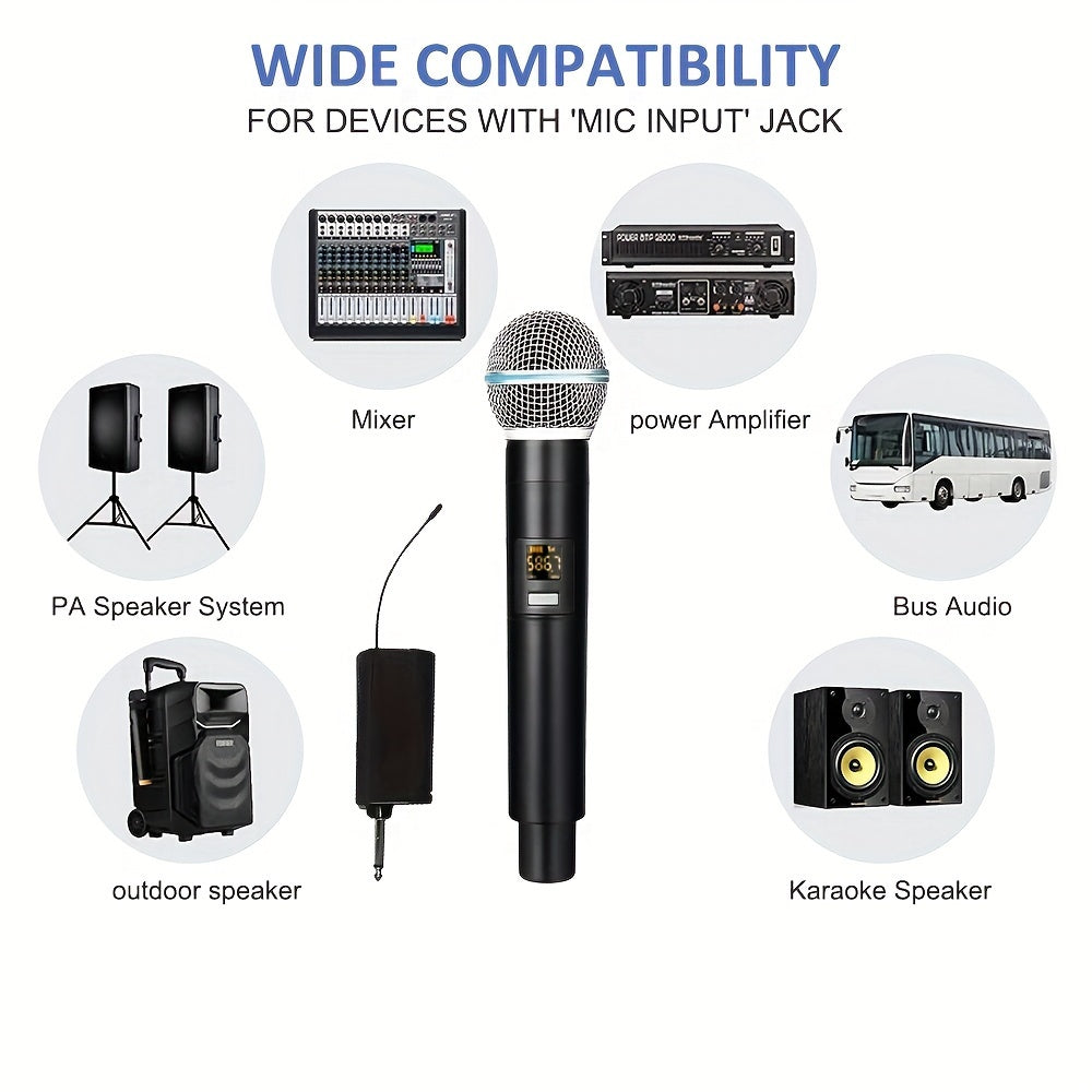 UHF professional handheld dynamic microphone with receiver for amplifier PA system, perfect for karaoke and Eid Al-Adha celebrations.