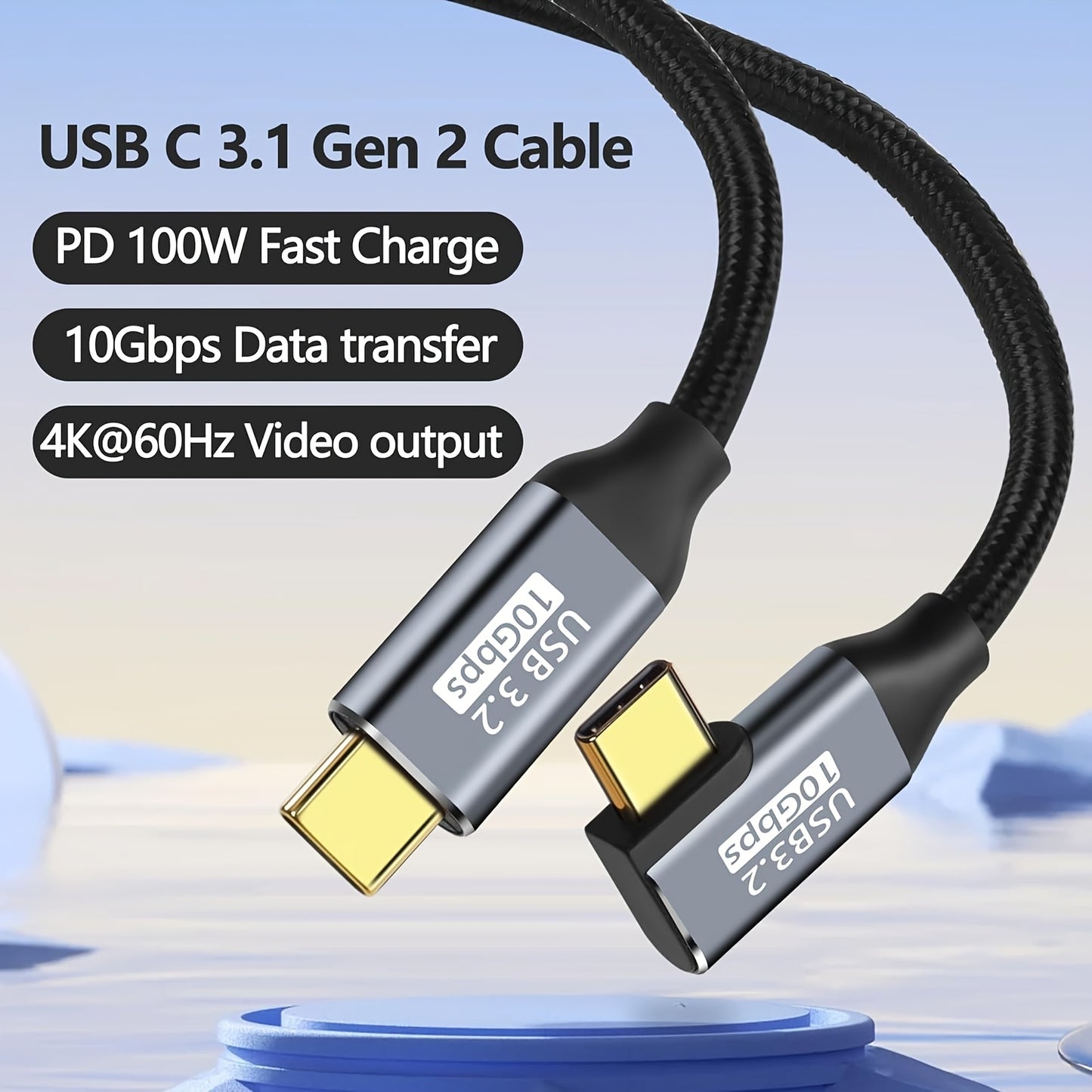 8K 60Hz USB-C video cable with 100W power delivery, suitable for laptops.