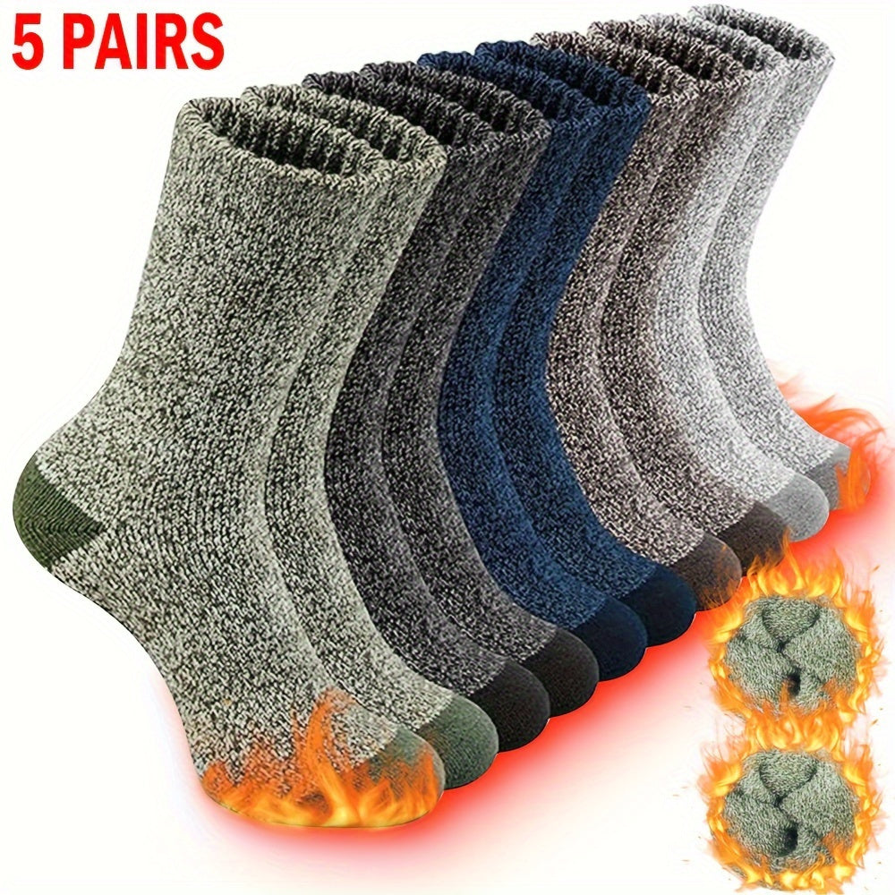 5 Pairs of Men's Thermal Winter Socks - Cozy & Warm for Outdoor Activities | Breathable Polyester Blend with Wool, Acrylic & Rayon | Ribbed Cuffs | Machine Washable