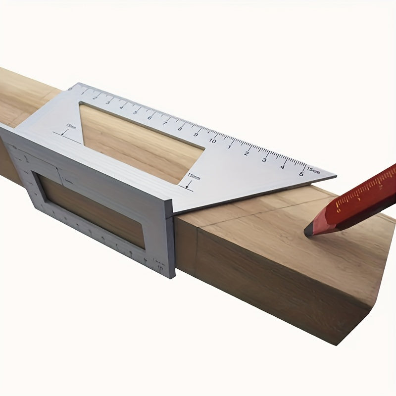 Durable Precision Aluminum Square Ruler for Woodworking - 45°/90° Multi-Angle Measuring Tool