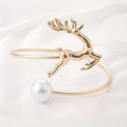 The golden coiled curtain tieback showcases a delicate deer and pearl motif.