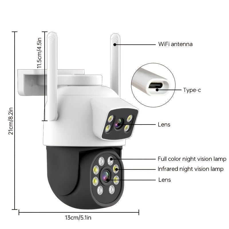 Outdoor Security Camera with Dual Lenses, Dual-Band Wifi for Home Monitoring, Motion Detection, Two-Way Audio, Color Night Vision, and Wireless Capability- 4 Megapixel