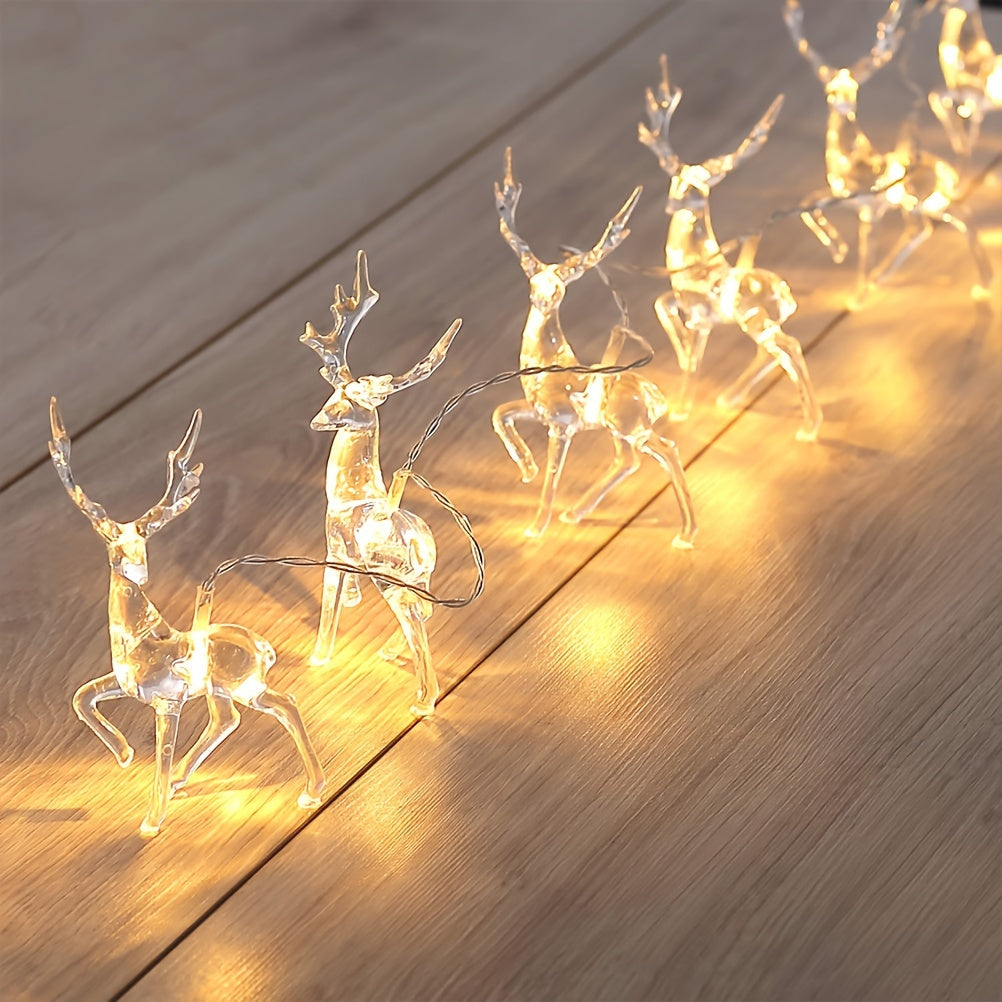 Reindeer LED string lights for holiday and wedding decor, battery-operated and versatile for various settings. Good for trees, curtains, wreaths, gardens, and bedrooms. (Batteries not included)