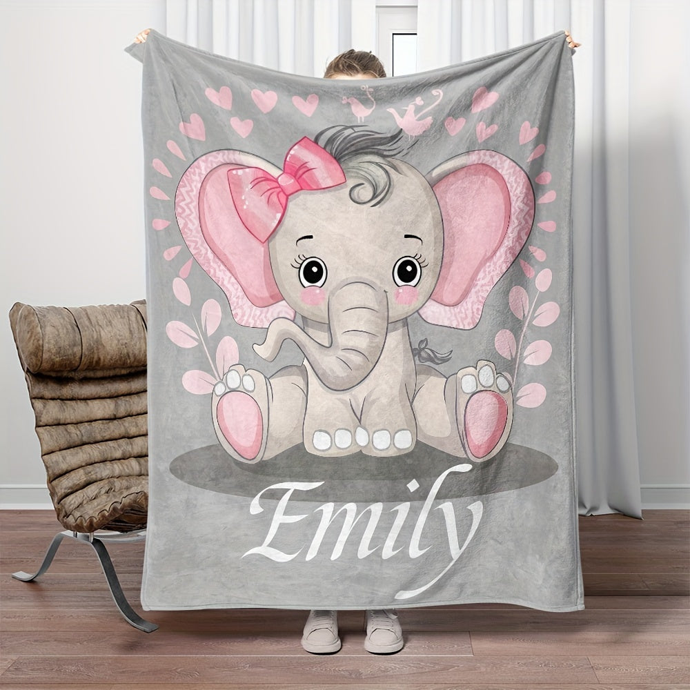 Personalized Elephant Flannel Throw Blanket with Custom Name - Modern Design, Cozy and Luxurious Digital Print, Easy to Clean in the Washing Machine, Versatile All-Season Throw for Couch, Bed, Travels, and Workspace - 1 Piece