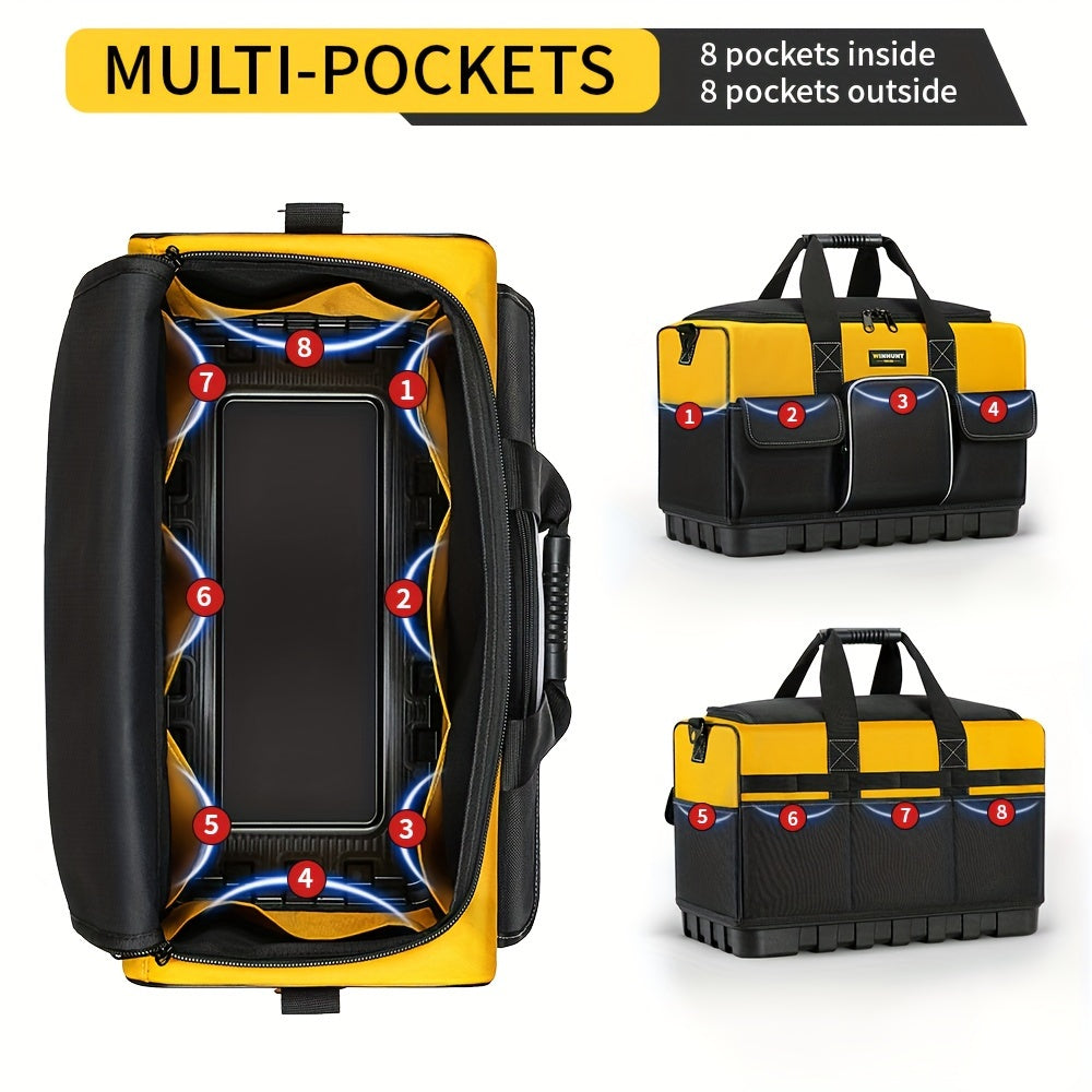 WINHUNT Tool Bag - Large, Heavy Duty, Waterproof, Polyester Material, Black/Yellow, Adjustable Shoulder Strap, Ideal for Industrial Tools Organization, Strong Molded Base, No Assembly