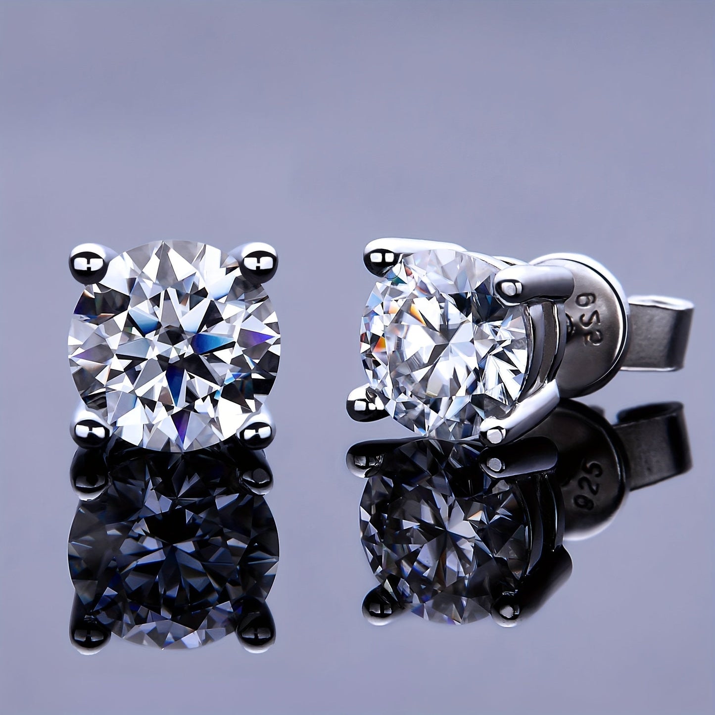 These elegant moissanite earrings come in a pair with a simple four-prong design weighing 1.2 grams for 0.5 carats, 1.7 grams for 1 carat, and 2.5 grams for 2 carats. Perfect for daily wear, these exquisite high-end ladies' jewelry pieces make a stunning