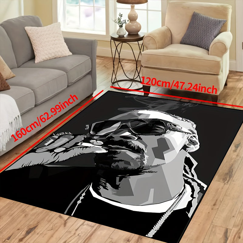 Polyester Area Rug with 'Man in Glasses' Art - Easy to Clean in Washing Machine | Slip-Resistant Mat for Indoor/Outdoor Use | Features Thick Felt Fabric | Ideal for Various Areas such as Hallway, Living Room, Bedroom, Nursery, and Garden | Available in