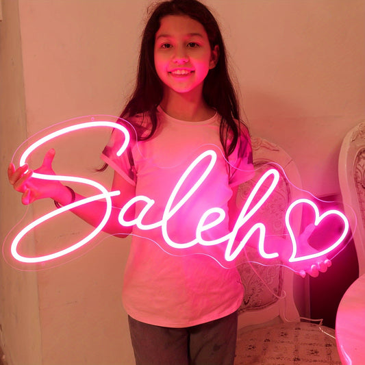 Personalized neon sign with heart and customizable letters - adjustable brightness, USB powered LED decor for any room. Great gift for special occasions.