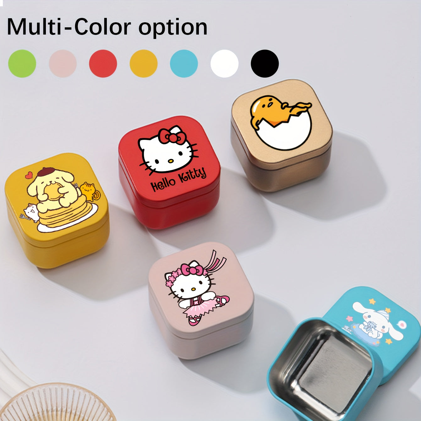 Sanrio Hello Kitty & Friends Square Metal Storage Box, Vibrant Multi-Color, Non-Waterproof Desk Organizer for Jewelry, Beads, Candy, Featuring Hello Kitty, My Melody, Kuromi, Cinnamoroll