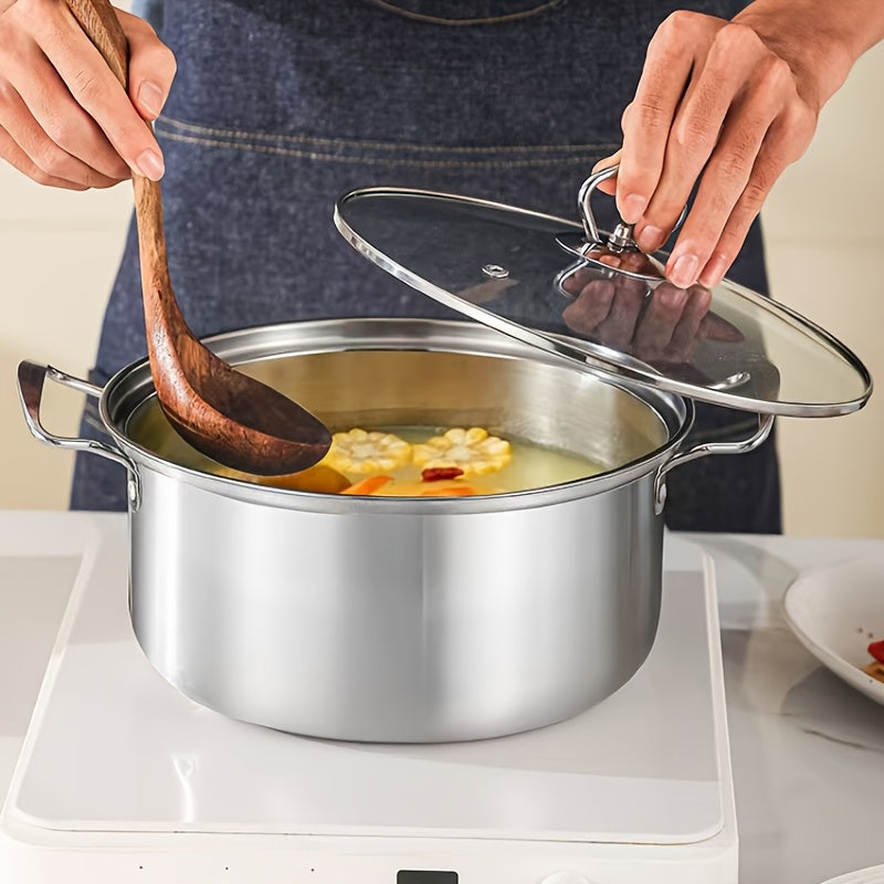 10-piece Household Stainless Steel Stockpot Set with Double Handles, High-sided Cooking Pot, and Horizontal Milk Pot