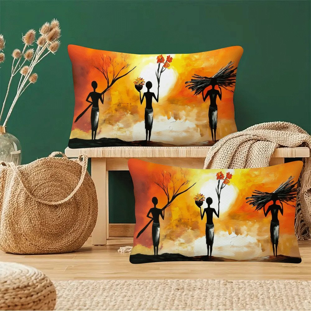 Get two sets of African Women Art Flannel Pillow Covers in a pack, measuring 50.8x30.48 cm each. These casual style covers are perfect for all seasons, and can be easily machine washed thanks to the zipper closure. Add a touch of love theme decorative