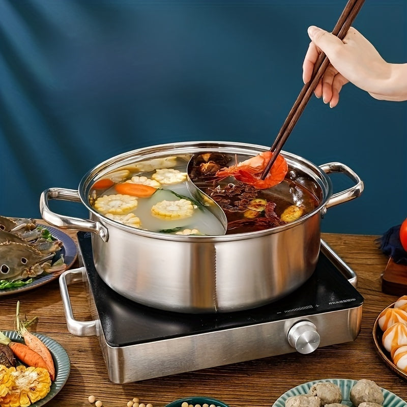 1 piece of Soup Pot Yuanyang Pot, made from extra-thick stainless steel for domestic use with a large capacity for hot pot or shabu shabu. Suitable for use on an electromagnetic furnace or gas furnace, this pot is versatile and suitable for general