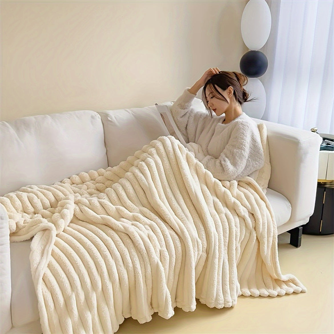 Luxurious French-Inspired Double-Sided Plush Blanket - Perfect for Home or Office Nap, Multi-Functional Sofa Throw and Air-Conditioning Blanket - Made of 100% Polyester, Dry Clean Only - Features a Woven Weave for All-Season Use - Great Christmas Gift