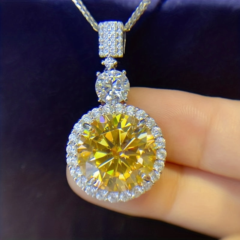 Luxurious and sexy, this versatile necklace features a 6.1ct yellow Moissanite pendant on an 18K gold plated 925 sterling silver chain. Perfect for parties and festive celebrations, this stunning piece of jewelry is suitable for all seasons.