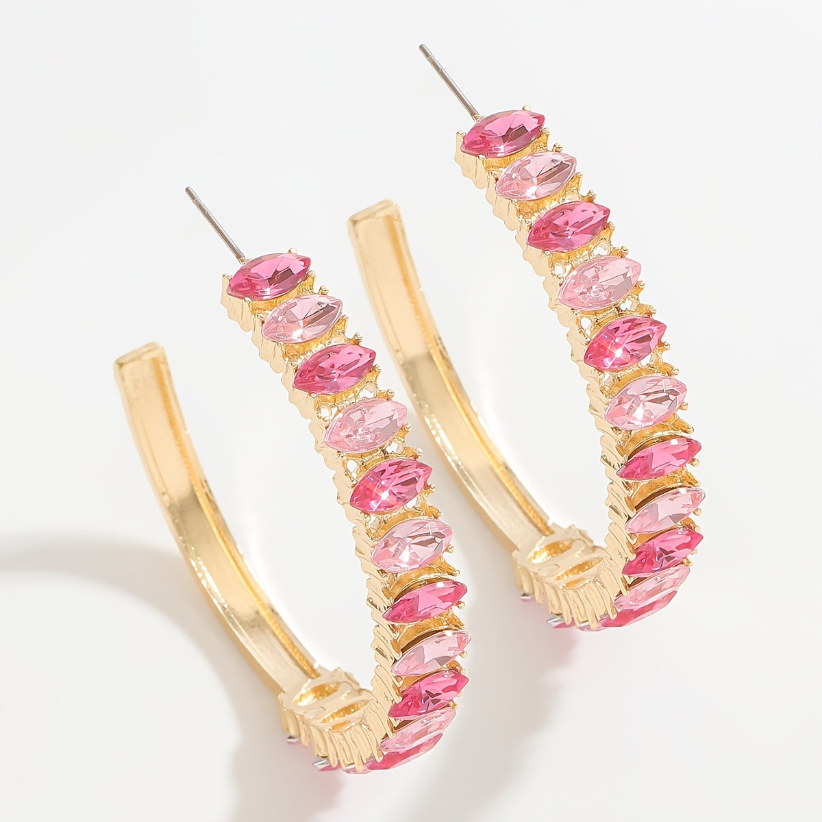 Shimmering pink floral and leaf earrings adorned with rhinestones - chic fashion accessory, made of gold-tone zinc alloy with stainless steel posts, perfect Valentine's Day gift for your girlfriend, suitable for all occasions and seasons.