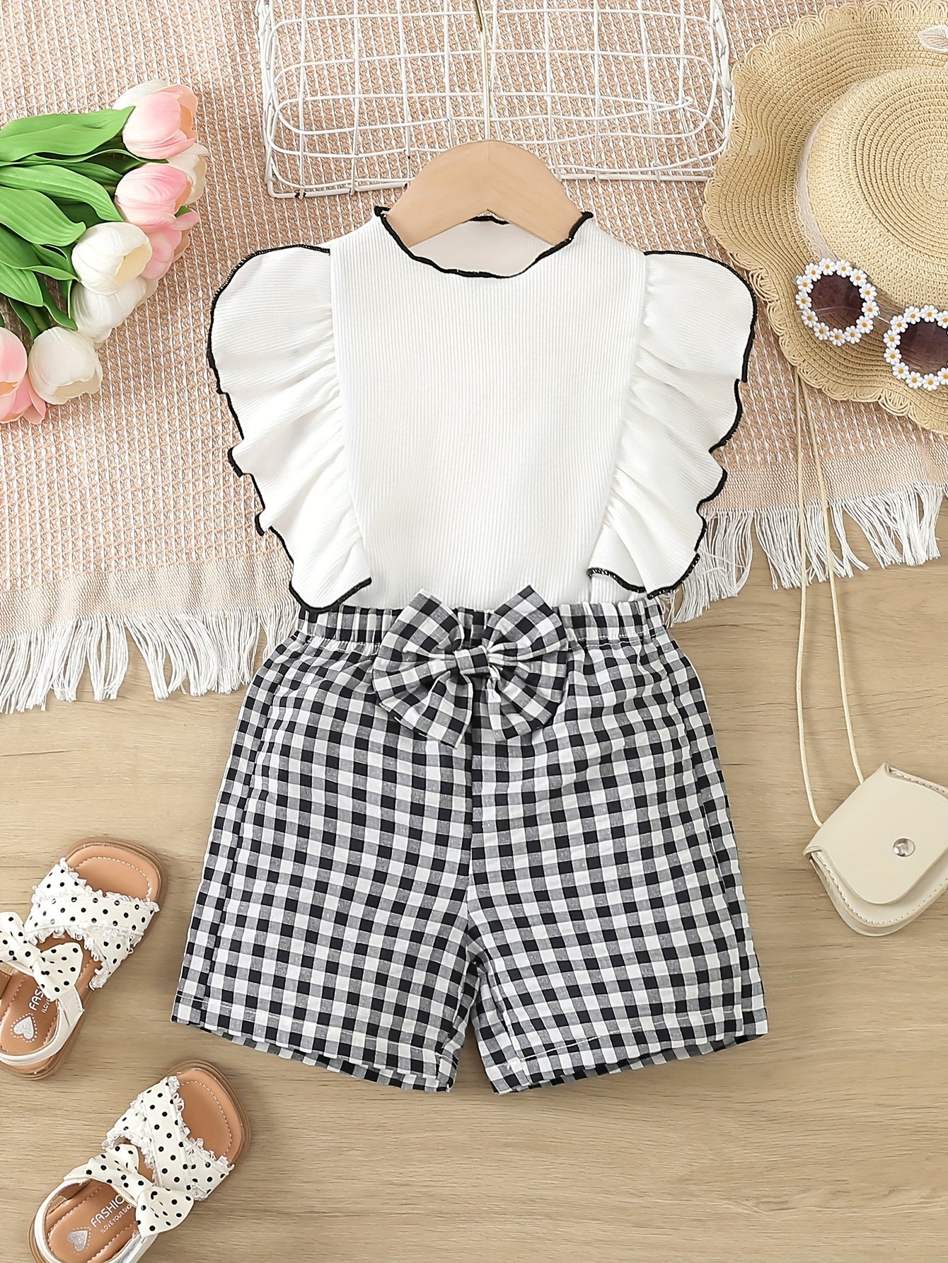 Fashionable 2-piece Sleeveless Top and Plaid Shorts Set, Perfect for Summer