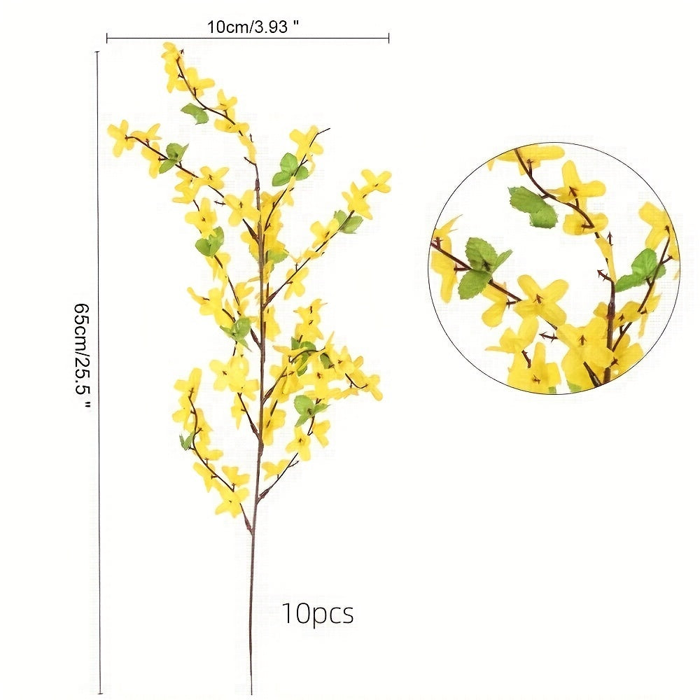 10/16pcs 25.5inch/65cm Yellow Fake Winter Jasmine Artificial Flowers for Indoor/Outdoor Decoration, Wedding, Home, Bedroom, Yard, Summer