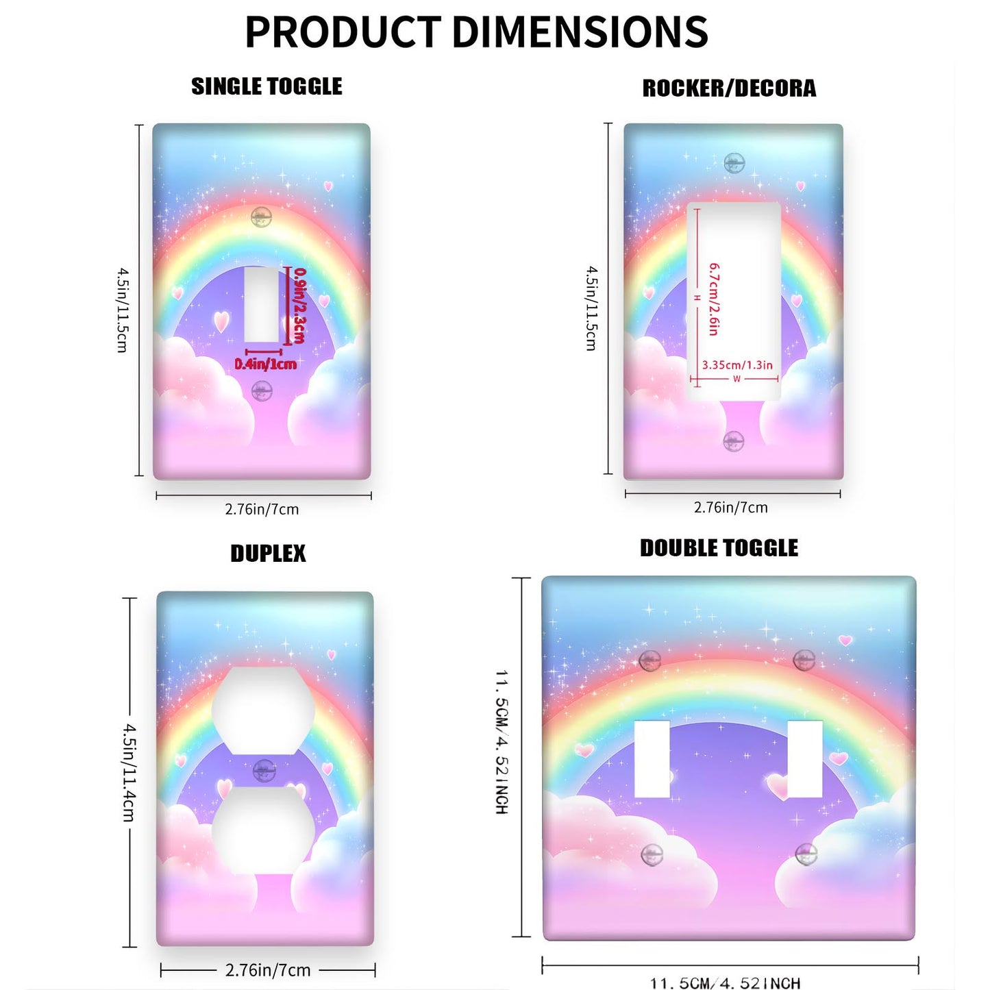 Rainbow Light Switch Wall Plate for Indoor/Outdoor Use in Bedroom, Kitchen, Bathroom - Decorative and Reusable