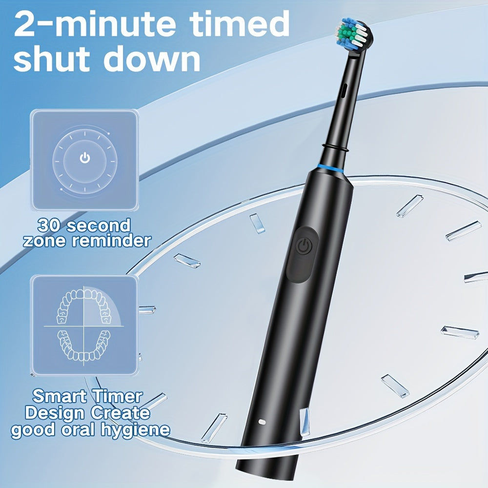 A set of 2 round electric toothbrushes with 8 brush heads, 2 color combinations, UCB-C charging, 5 modes including a super-fast cleaning mode, perfect gift for family and friends.