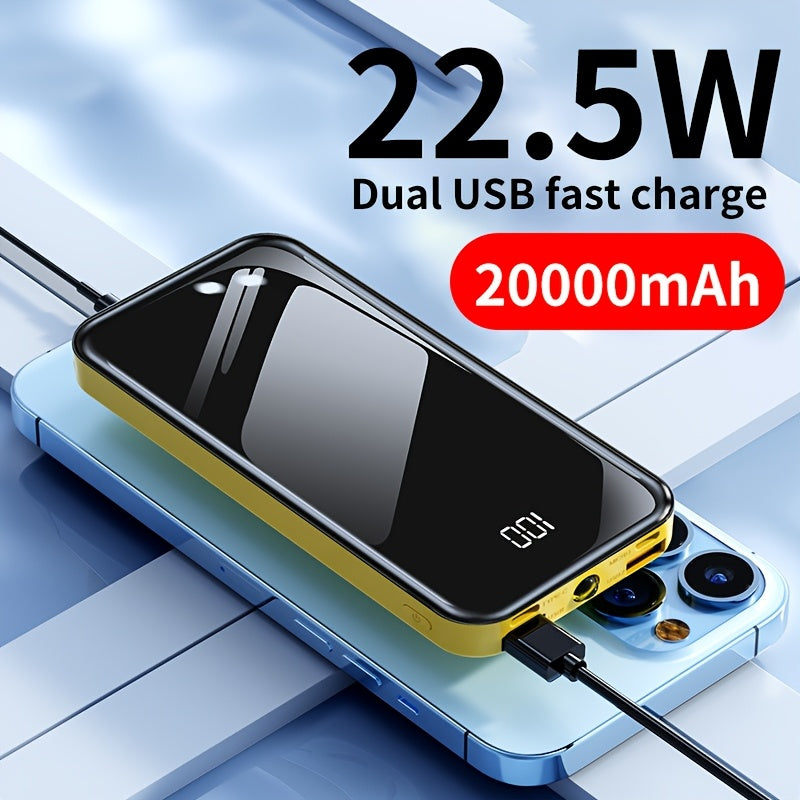 20000mAh Power Bank with 22.5W/PD20W Fast Charging, LED Display, LED Light, Dual Input/Output, Compact and Portable