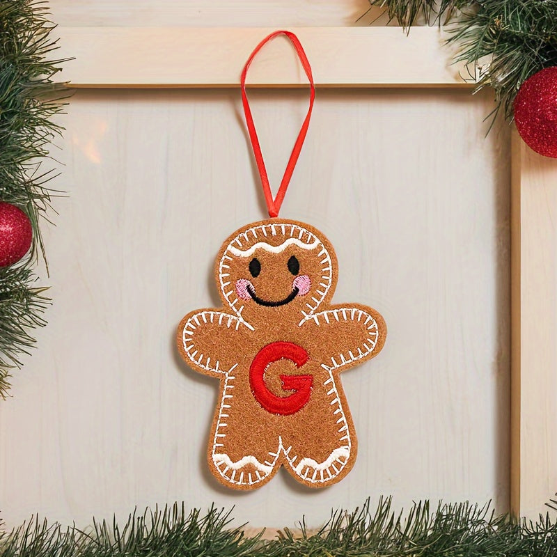 Embroidered gingerbread man ornament for Christmas decoration, made of fabric material. Classic style and no power required. Perfect for home and kitchen use.