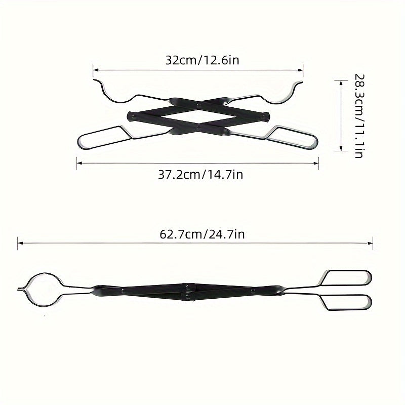 Durable Fireplace Tongs: A sturdy 62.74 cm log grabber made of wrought iron for fire pits, campfires, bonfires, wood stoves, and indoor and outdoor fireplaces. This tool is perfect for handling wood in your wood burning stove or barbecue grill.