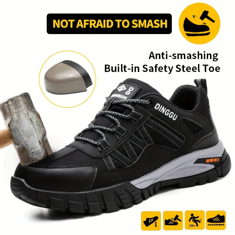 DINGGU Men's Steel Toe Work Shoes with Puncture Resistant Rubber Sole, Breathable and Lightweight.