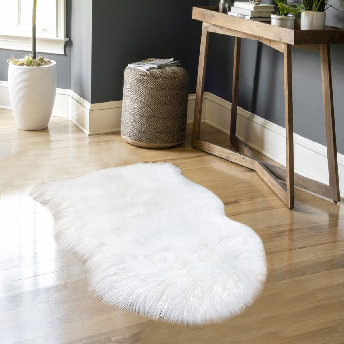 White Plush Faux Fur Rug, Soft Throw Rug, Washable Fluffy Area Rug, Fuzzy Shag Rug Perfect for Living Room, Bedroom, Nursery Decor - 1 Piece