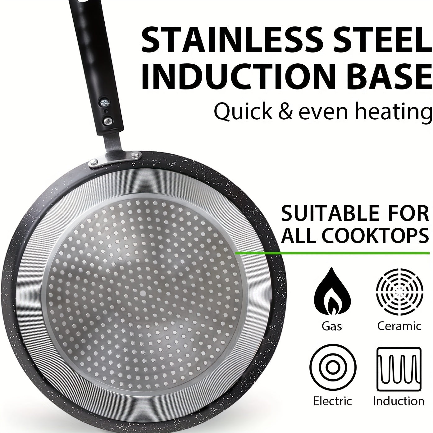 Granite-coated Nonstick Crepe Pan with Spreader, 26.67 cm Diameter - Ideal for Roti, Egg Omelets, Tortillas, Tawa Dosa, and more. Flat Frying Pan designed for induction cooking, PFOA and PTFE free.