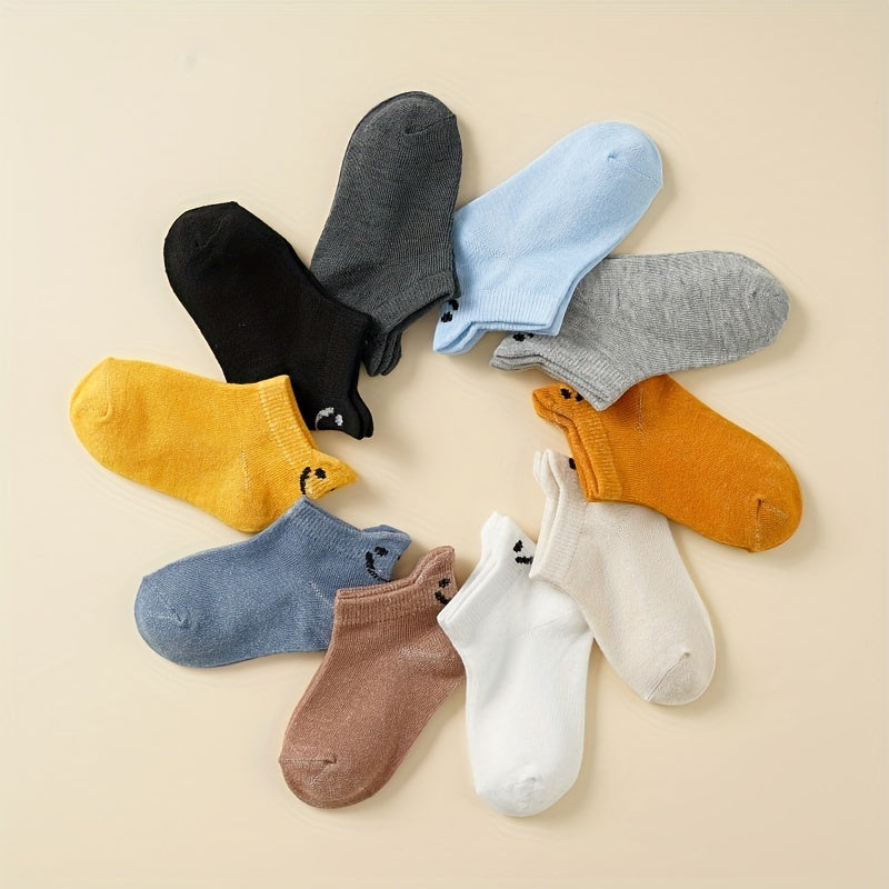 10-Pack kids ankle and liner socks made of viscose blend, hand wash, knit fabric, for ages 12 and under.