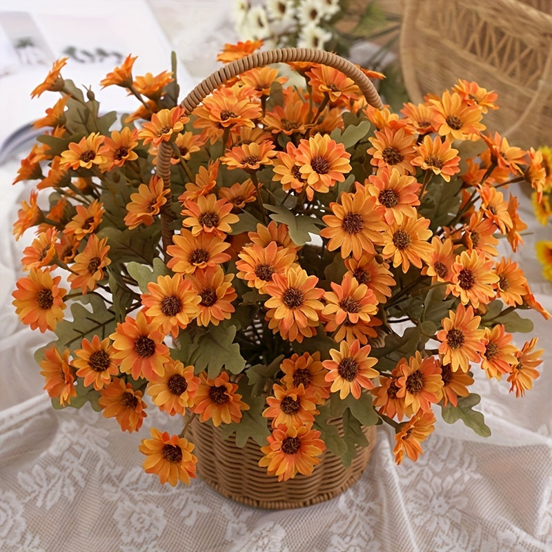 Vibrant Autumn Daisy Artificial Flower for weddings, birthdays, and home decor. Versatile plastic bouquet for living room, bedroom, and garden sill.